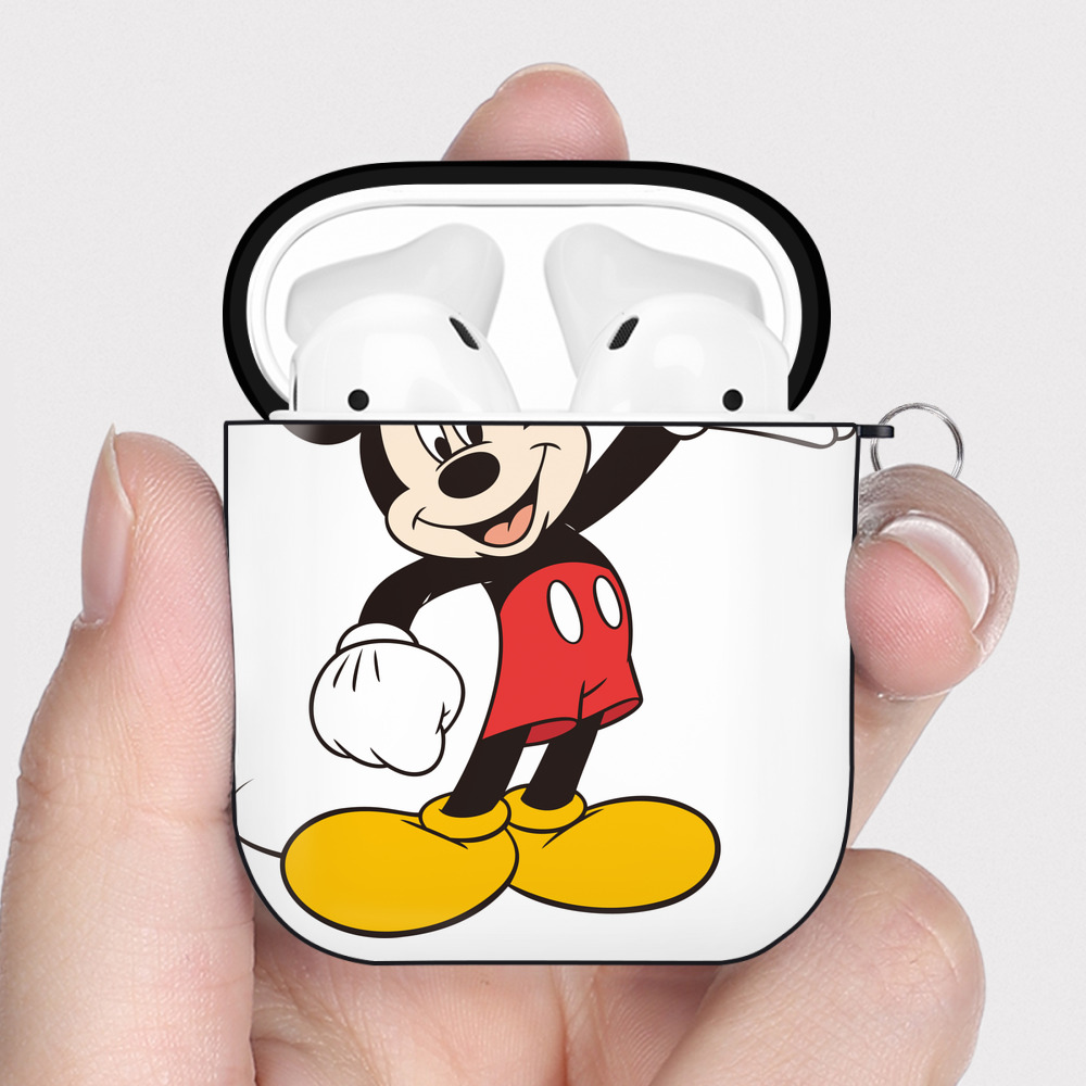 （画像用） ミッキーマウス Mickey Mouse AirPods 第2世代保護ケース ハードシェル ブラック 耐衝撃・防指紋・カラビナ付き