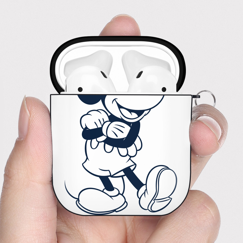 （画像用） ミッキーマウス Mickey Mouse AirPods 第2世代保護ケース ハードシェル ブラック 耐衝撃・防指紋・カラビナ付き