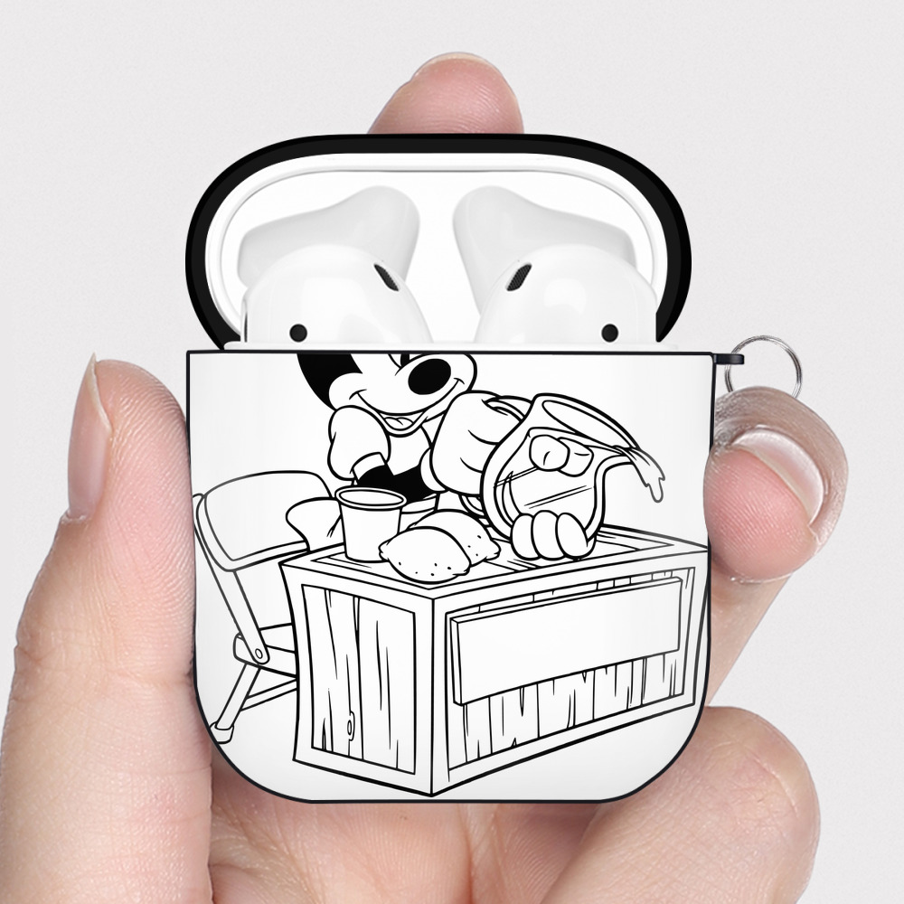 （画像用） ミッキーマウス Mickey Mouse AirPods 第2世代保護ケース ハードシェル ブラック 耐衝撃・防指紋・カラビナ付き