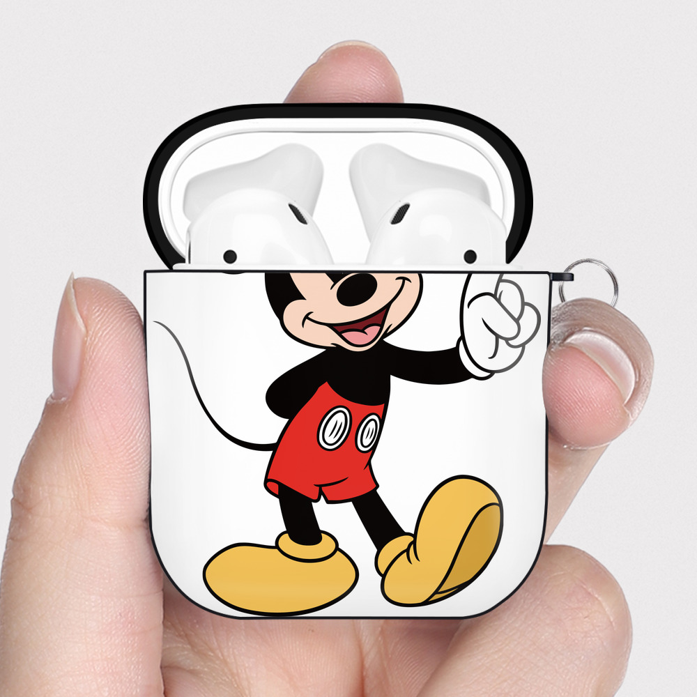 （画像用） ミッキーマウス Mickey Mouse AirPods 第2世代保護ケース ハードシェル ブラック 耐衝撃・防指紋・カラビナ付き