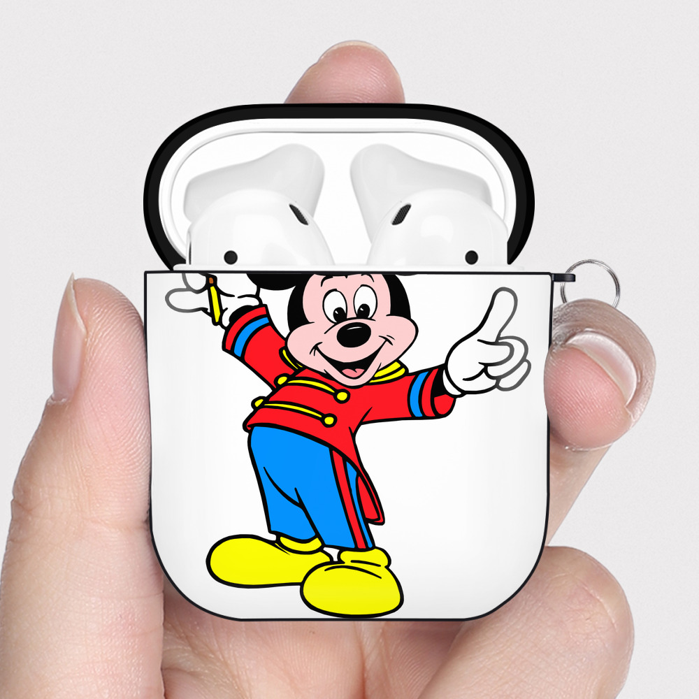 （画像用） ミッキーマウス Mickey Mouse AirPods 第2世代保護ケース ハードシェル ブラック 耐衝撃・防指紋・カラビナ付き