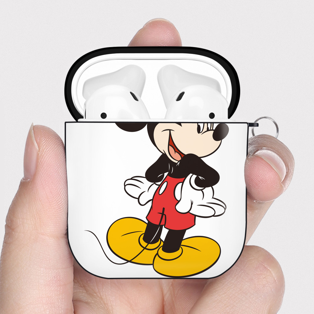 （画像用） ミッキーマウス Mickey Mouse AirPods 第2世代保護ケース ハードシェル ブラック 耐衝撃・防指紋・カラビナ付き