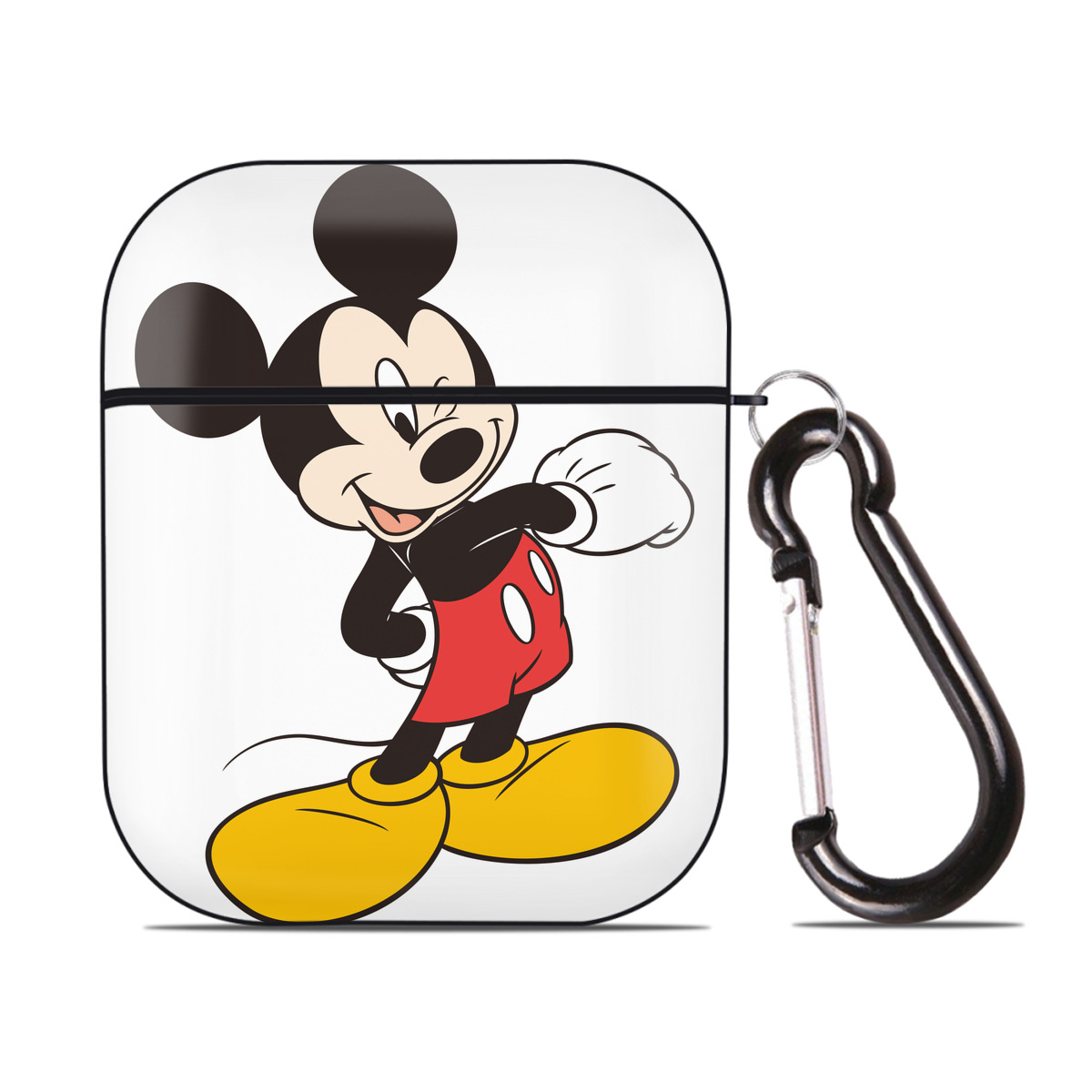 （画像用） ミッキーマウス Mickey Mouse AirPods 第2世代保護ケース ハードシェル ブラック 耐衝撃・防指紋・カラビナ付き
