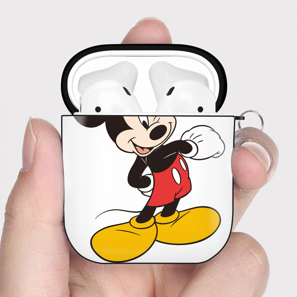 （画像用） ミッキーマウス Mickey Mouse AirPods 第2世代保護ケース ハードシェル ブラック 耐衝撃・防指紋・カラビナ付き