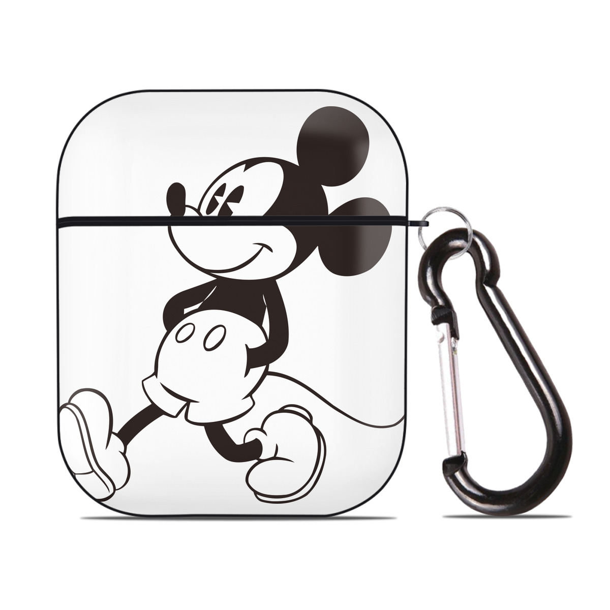 （画像用） ミッキーマウス Mickey Mouse AirPods 第2世代保護ケース ハードシェル ブラック 耐衝撃・防指紋・カラビナ付き