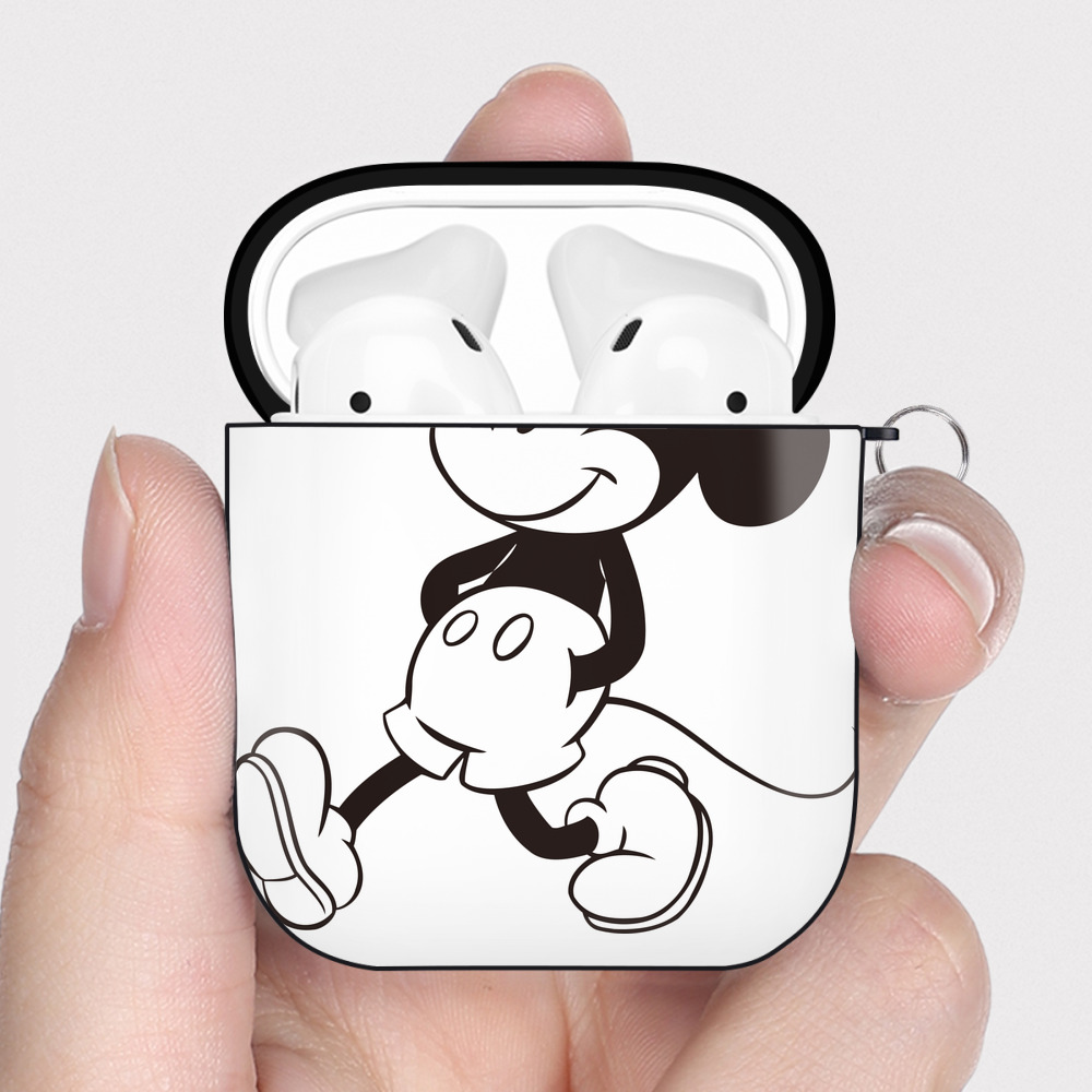（画像用） ミッキーマウス Mickey Mouse AirPods 第2世代保護ケース ハードシェル ブラック 耐衝撃・防指紋・カラビナ付き