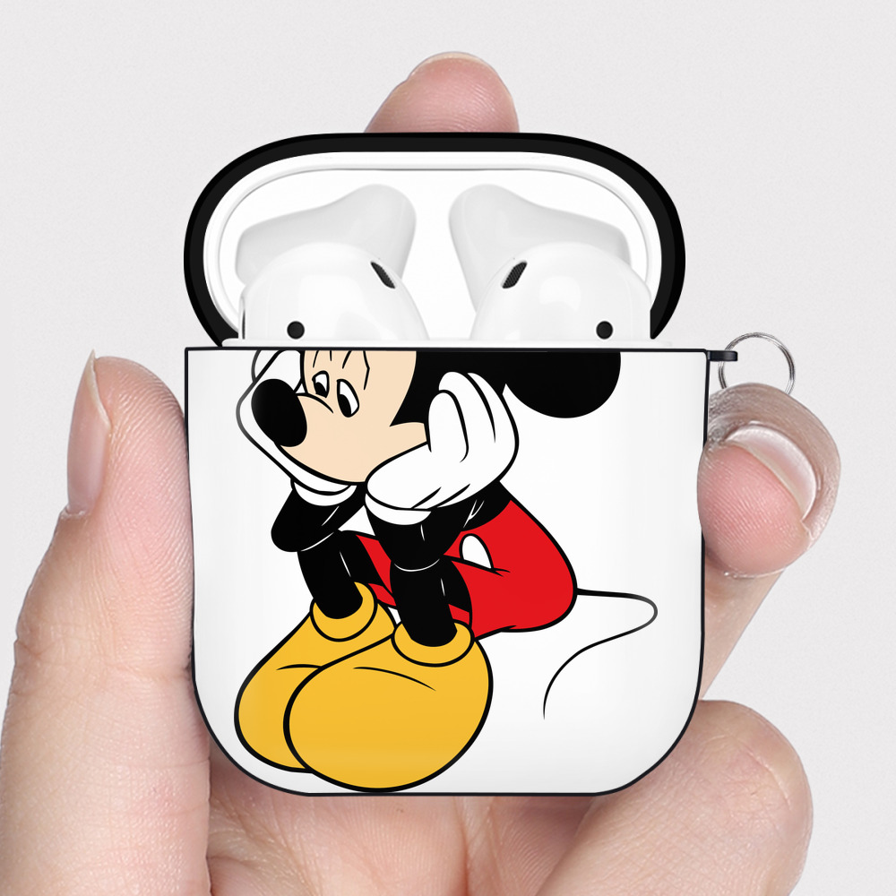 （画像用） ミッキーマウス Mickey Mouse AirPods 第2世代保護ケース ハードシェル ブラック 耐衝撃・防指紋・カラビナ付き