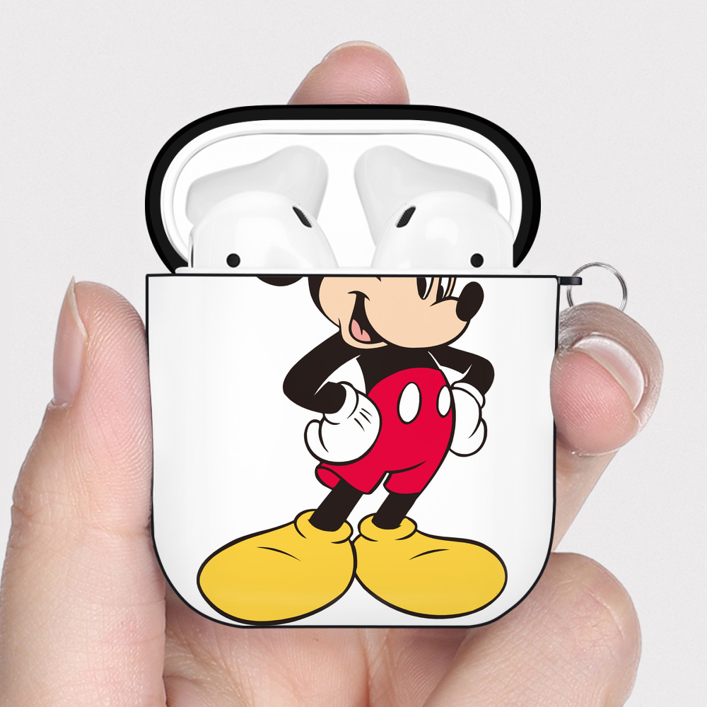 （画像用） ミッキーマウス Mickey Mouse AirPods 第2世代保護ケース ハードシェル ブラック 耐衝撃・防指紋・カラビナ付き