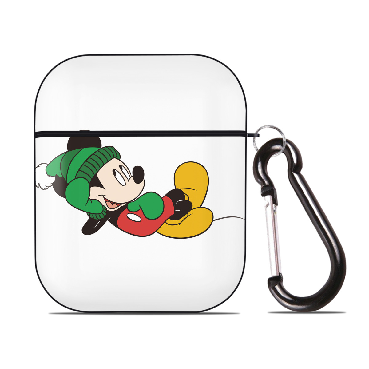 （画像用） ミッキーマウス Mickey Mouse AirPods 第2世代保護ケース ハードシェル ブラック 耐衝撃・防指紋・カラビナ付き