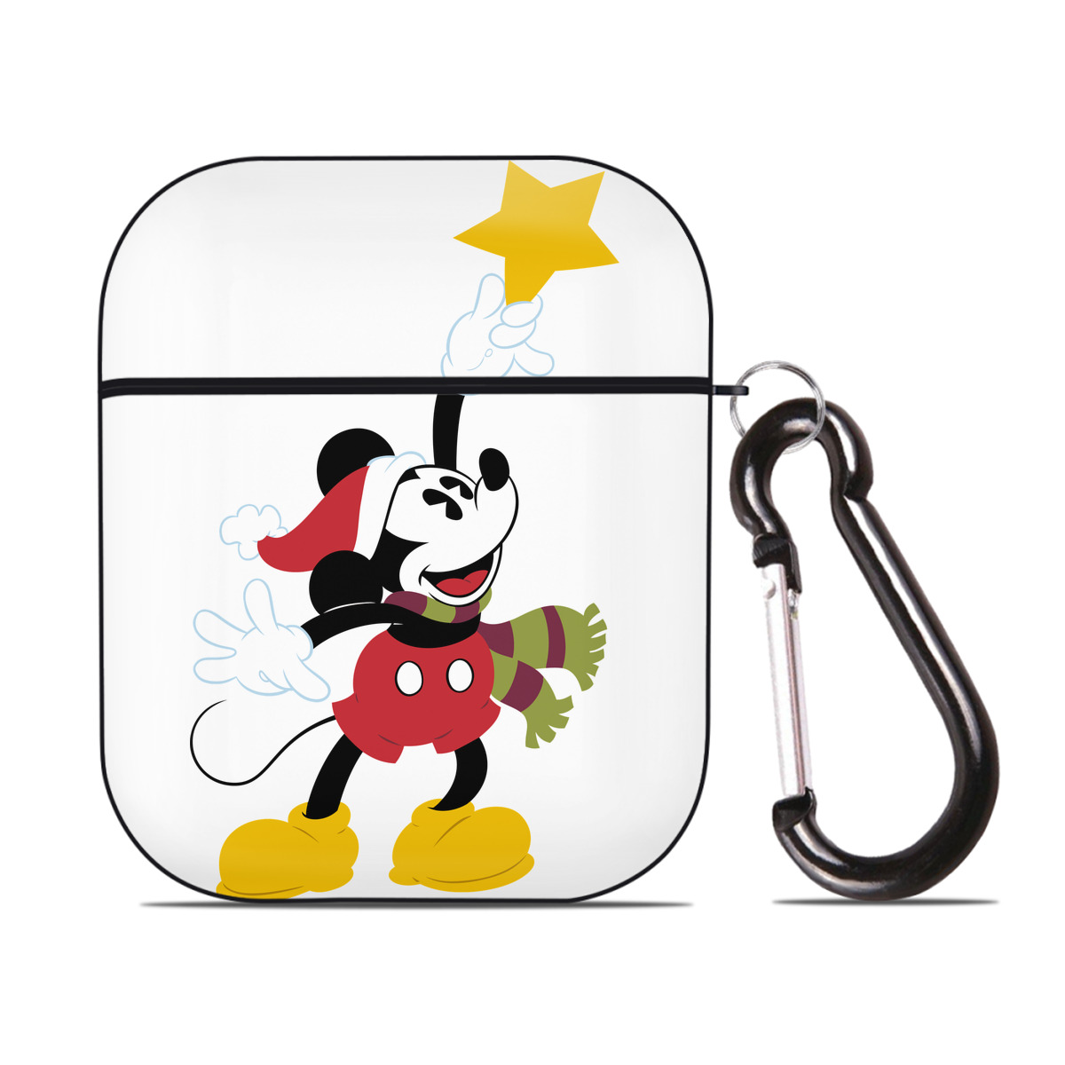 （画像用） ミッキーマウス Mickey Mouse AirPods 第2世代保護ケース ハードシェル ブラック 耐衝撃・防指紋・カラビナ付き