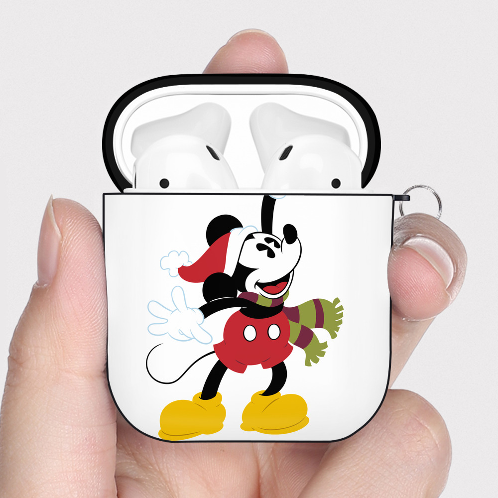 （画像用） ミッキーマウス Mickey Mouse AirPods 第2世代保護ケース ハードシェル ブラック 耐衝撃・防指紋・カラビナ付き