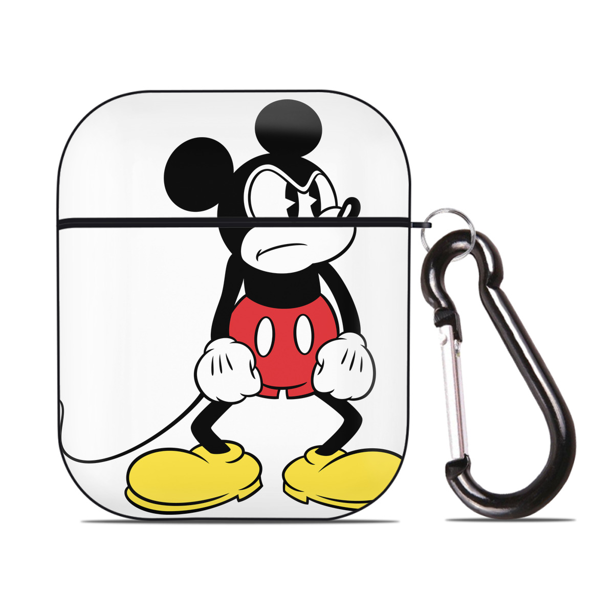 （画像用） ミッキーマウス Mickey Mouse AirPods 第2世代保護ケース ハードシェル ブラック 耐衝撃・防指紋・カラビナ付き