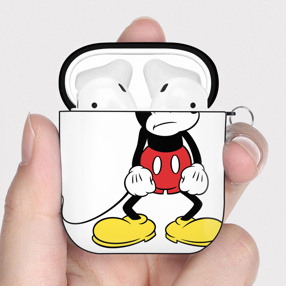 （画像用） ミッキーマウス Mickey Mouse AirPods 第2世代保護ケース ハードシェル ブラック 耐衝撃・防指紋・カラビナ付き