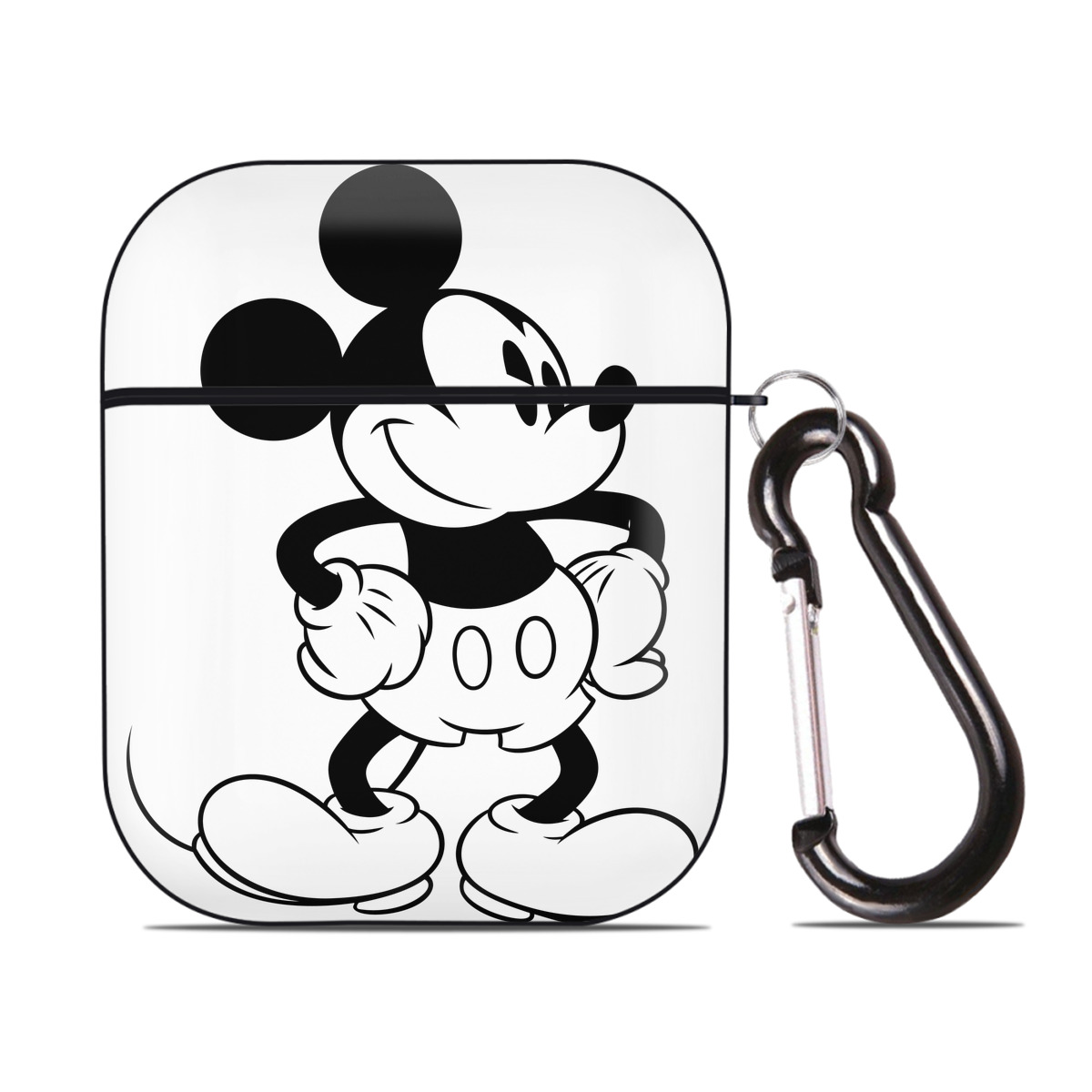 （画像用） ミッキーマウス Mickey Mouse AirPods 第2世代保護ケース ハードシェル ブラック 耐衝撃・防指紋・カラビナ付き