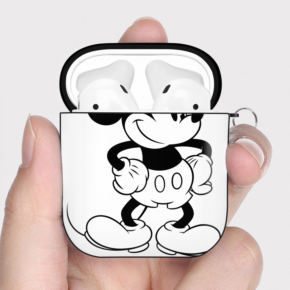（画像用） ミッキーマウス Mickey Mouse AirPods 第2世代保護ケース ハードシェル ブラック 耐衝撃・防指紋・カラビナ付き