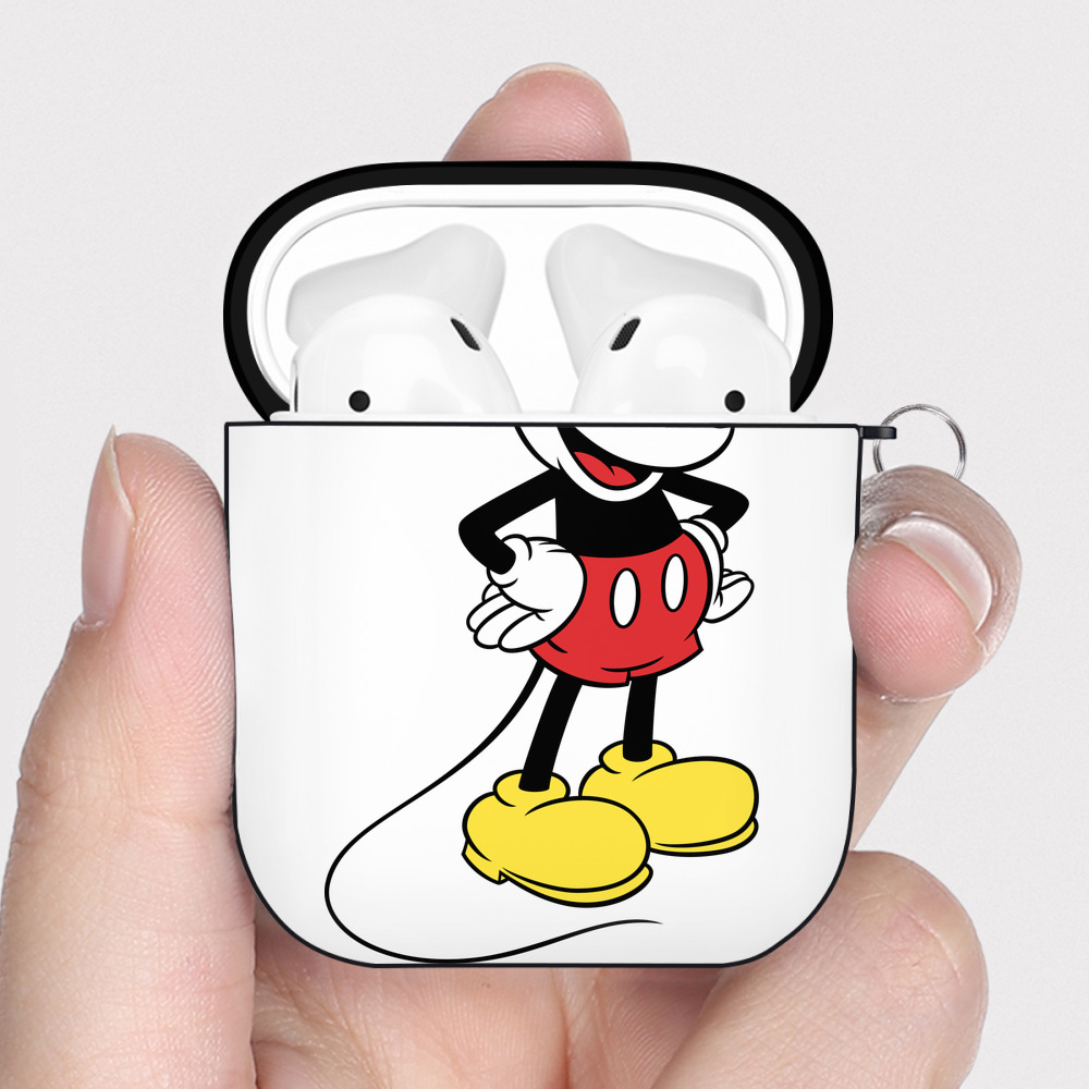 （画像用） ミッキーマウス Mickey Mouse AirPods 第2世代保護ケース ハードシェル ブラック 耐衝撃・防指紋・カラビナ付き