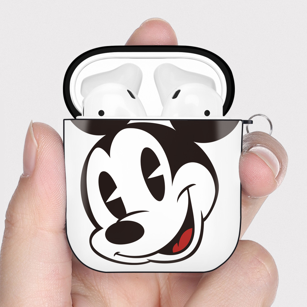 （画像用） ミッキーマウス Mickey Mouse AirPods 第2世代保護ケース ハードシェル ブラック 耐衝撃・防指紋・カラビナ付き