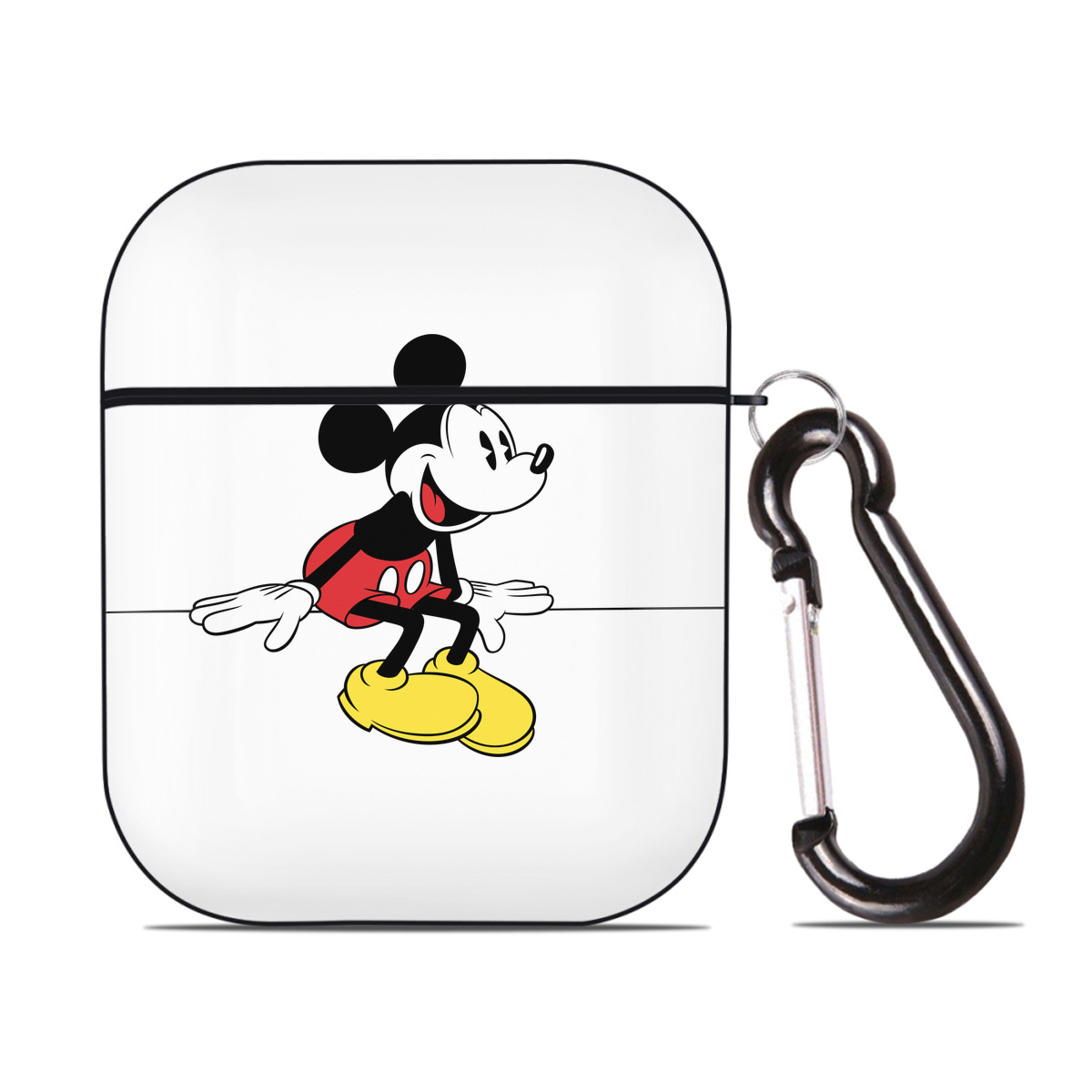 （画像用） ミッキーマウス Mickey Mouse AirPods 第2世代保護ケース ハードシェル ブラック 耐衝撃・防指紋・カラビナ付き
