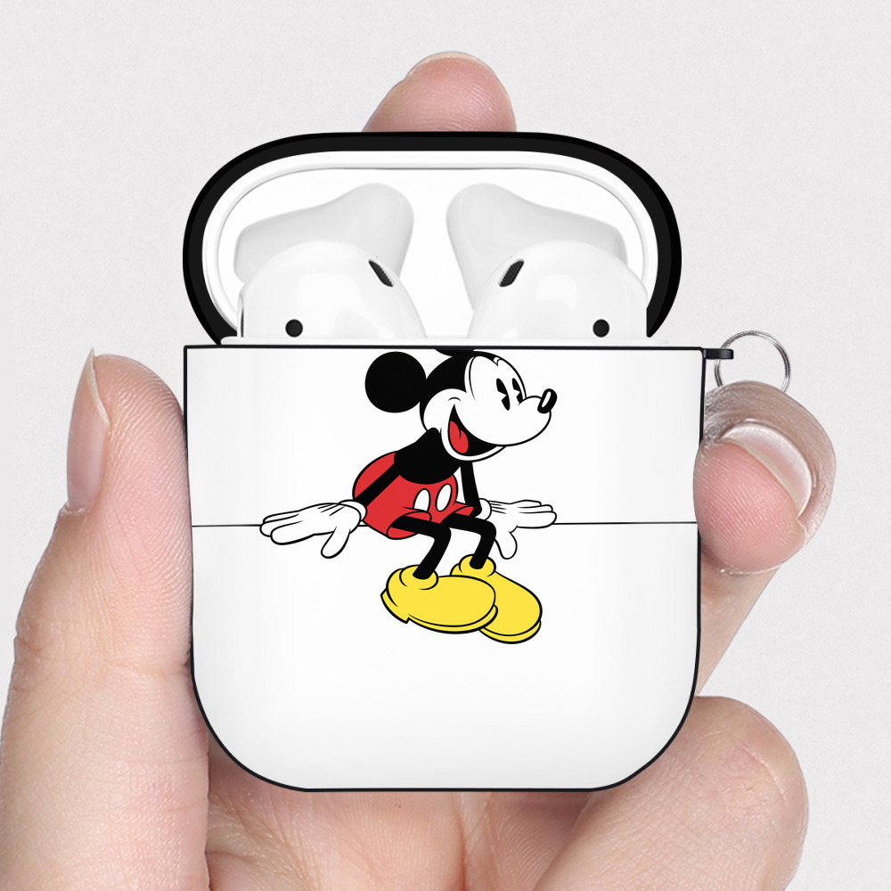 （画像用） ミッキーマウス Mickey Mouse AirPods 第2世代保護ケース ハードシェル ブラック 耐衝撃・防指紋・カラビナ付き