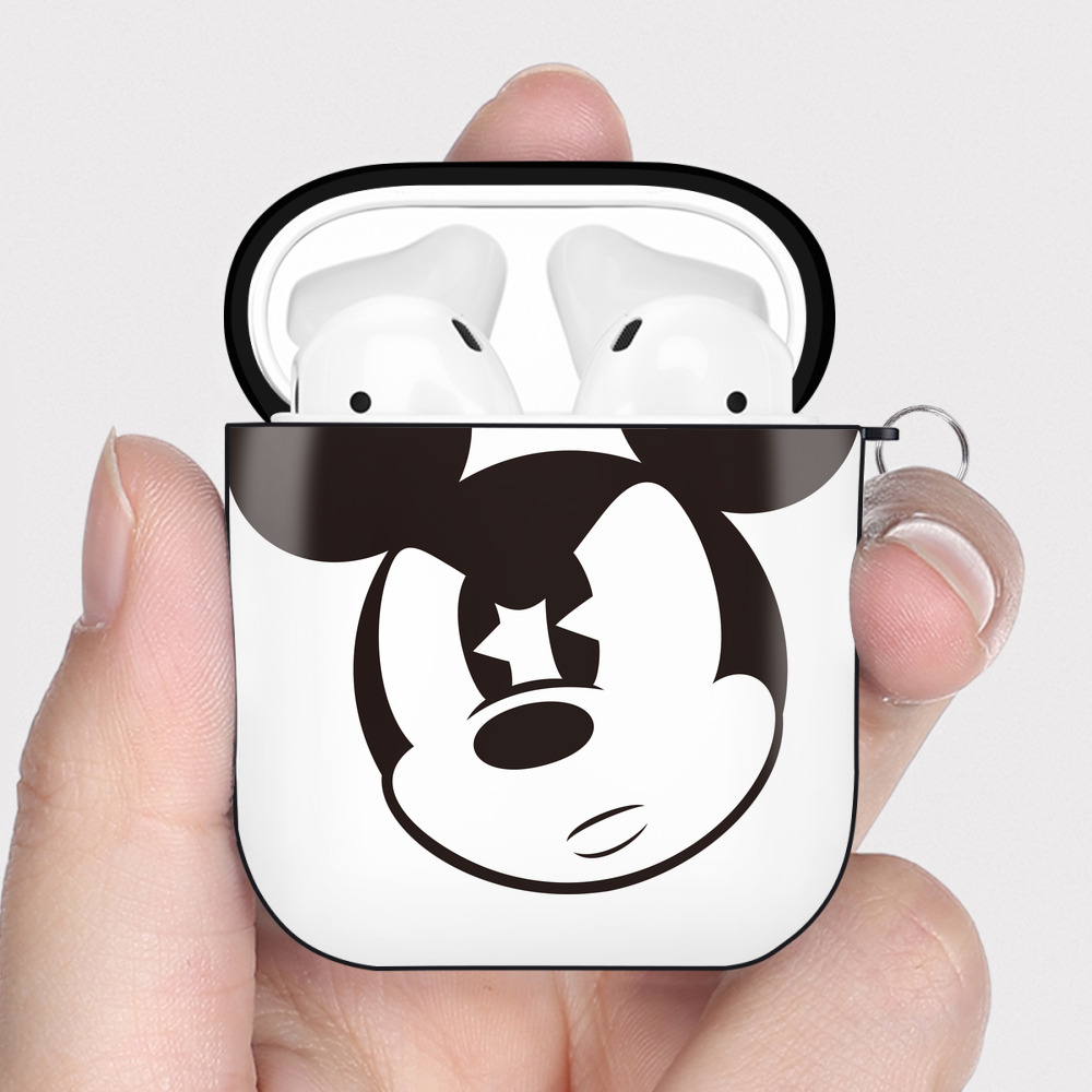 （画像用） ミッキーマウス Mickey Mouse AirPods 第2世代保護ケース ハードシェル ブラック 耐衝撃・防指紋・カラビナ付き