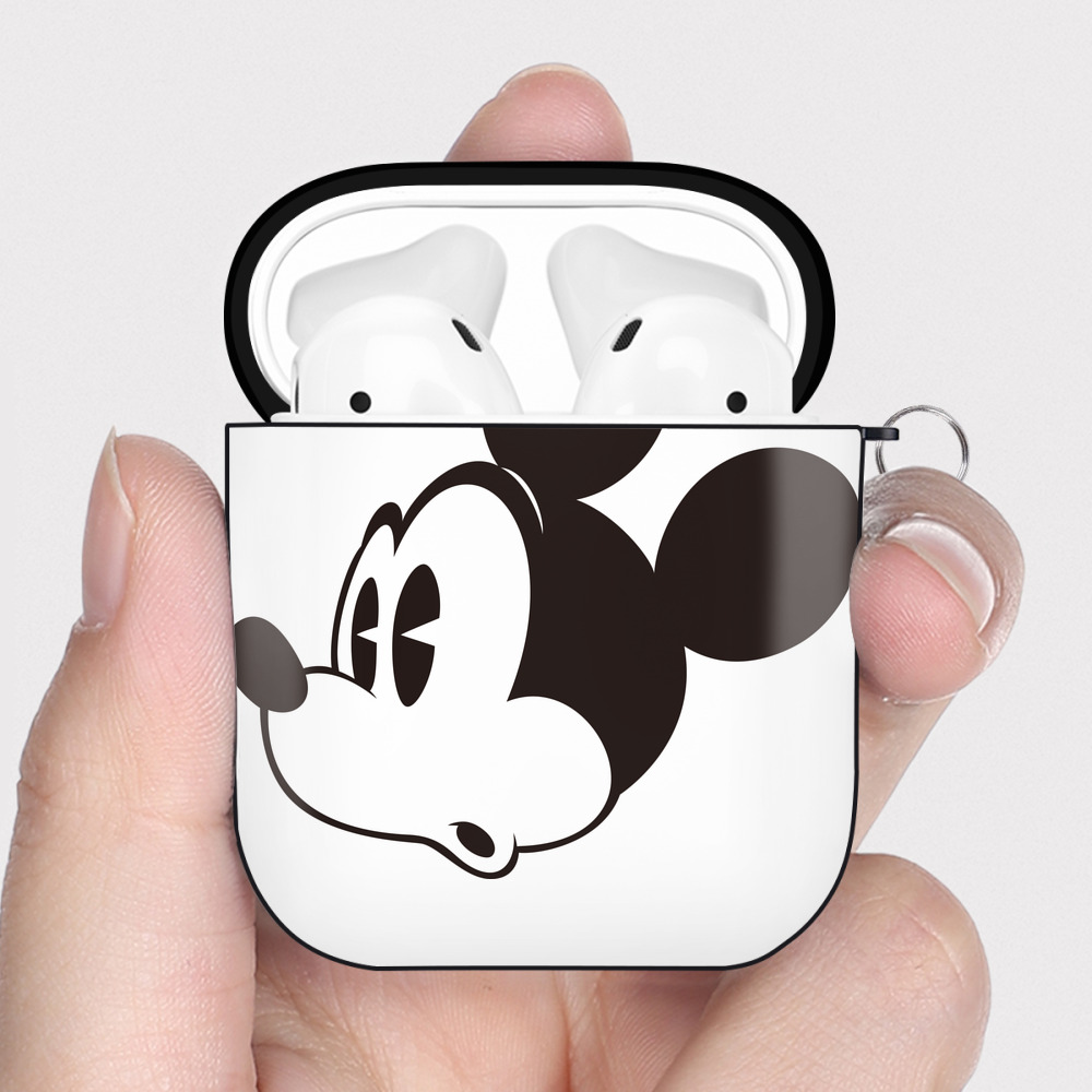 （画像用） ミッキーマウス Mickey Mouse AirPods 第2世代保護ケース ハードシェル ブラック 耐衝撃・防指紋・カラビナ付き