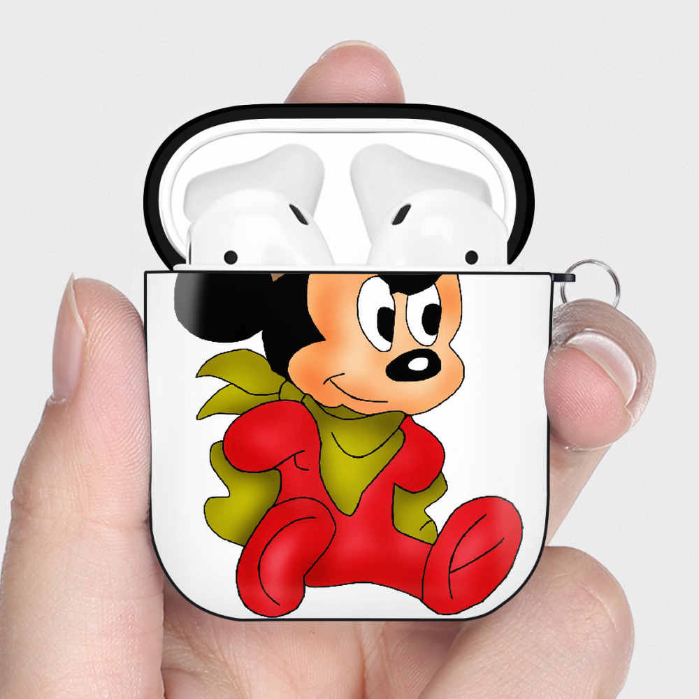 （画像用） ミッキーマウス Mickey Mouse AirPods 第2世代保護ケース ハードシェル ブラック 耐衝撃・防指紋・カラビナ付き