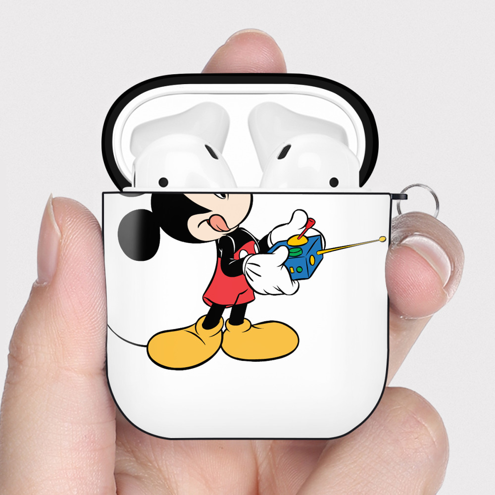 （画像用） ミッキーマウス Mickey Mouse AirPods 第2世代保護ケース ハードシェル ブラック 耐衝撃・防指紋・カラビナ付き