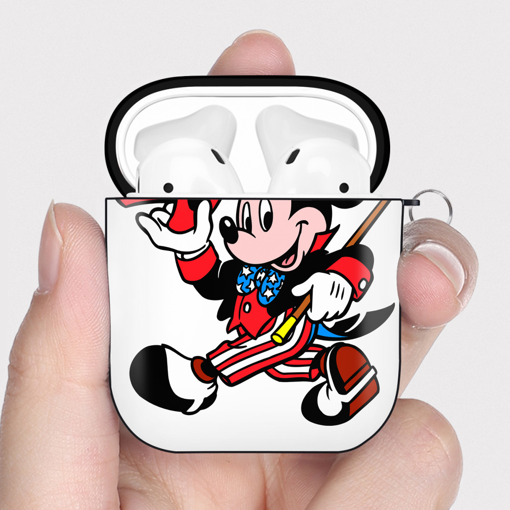 （画像用） ミッキーマウス Mickey Mouse AirPods 第2世代保護ケース ハードシェル ブラック 耐衝撃・防指紋・カラビナ付き