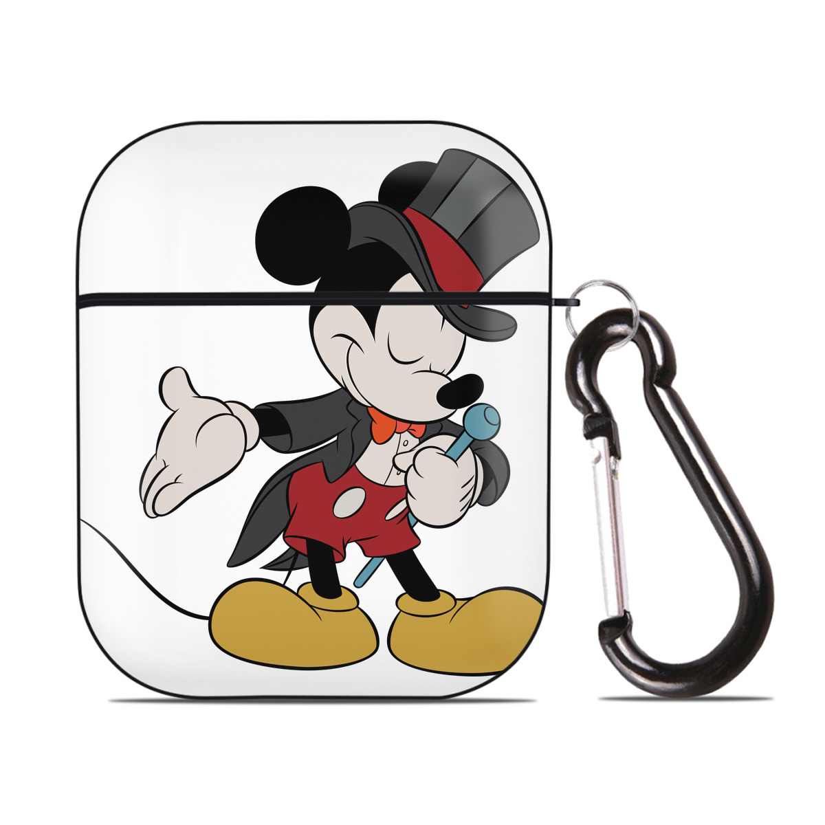 （画像用） ミッキーマウス Mickey Mouse AirPods 第2世代保護ケース ハードシェル ブラック 耐衝撃・防指紋・カラビナ付き