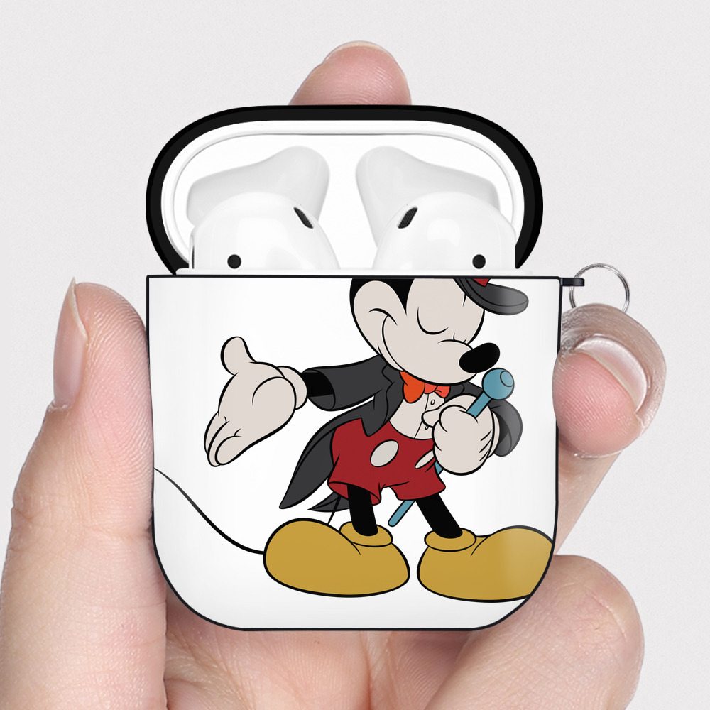 （画像用） ミッキーマウス Mickey Mouse AirPods 第2世代保護ケース ハードシェル ブラック 耐衝撃・防指紋・カラビナ付き