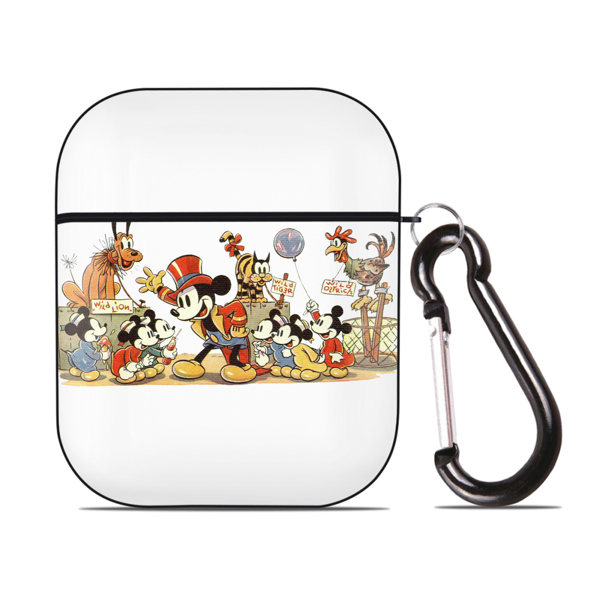 （画像用） ミッキーマウス Mickey Mouse AirPods 第2世代保護ケース ハードシェル ブラック 耐衝撃・防指紋・カラビナ付き