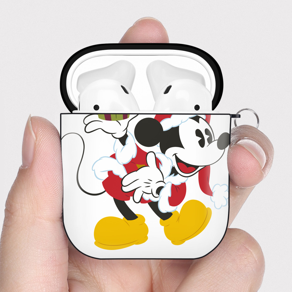 （画像用） ミッキーマウス Mickey Mouse AirPods 第2世代保護ケース ハードシェル ブラック 耐衝撃・防指紋・カラビナ付き