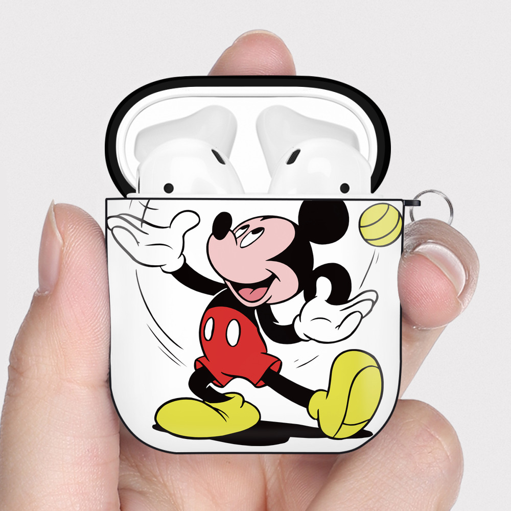 （画像用） ミッキーマウス Mickey Mouse AirPods 第2世代保護ケース ハードシェル ブラック 耐衝撃・防指紋・カラビナ付き