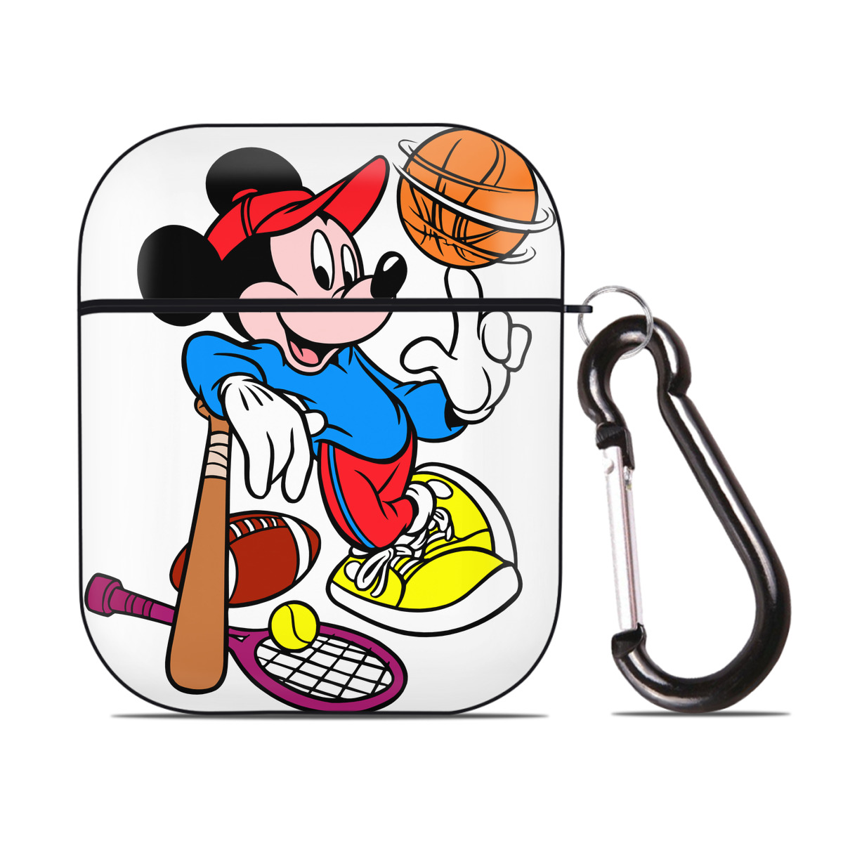 （画像用） ミッキーマウス Mickey Mouse AirPods 第2世代保護ケース ハードシェル ブラック 耐衝撃・防指紋・カラビナ付き