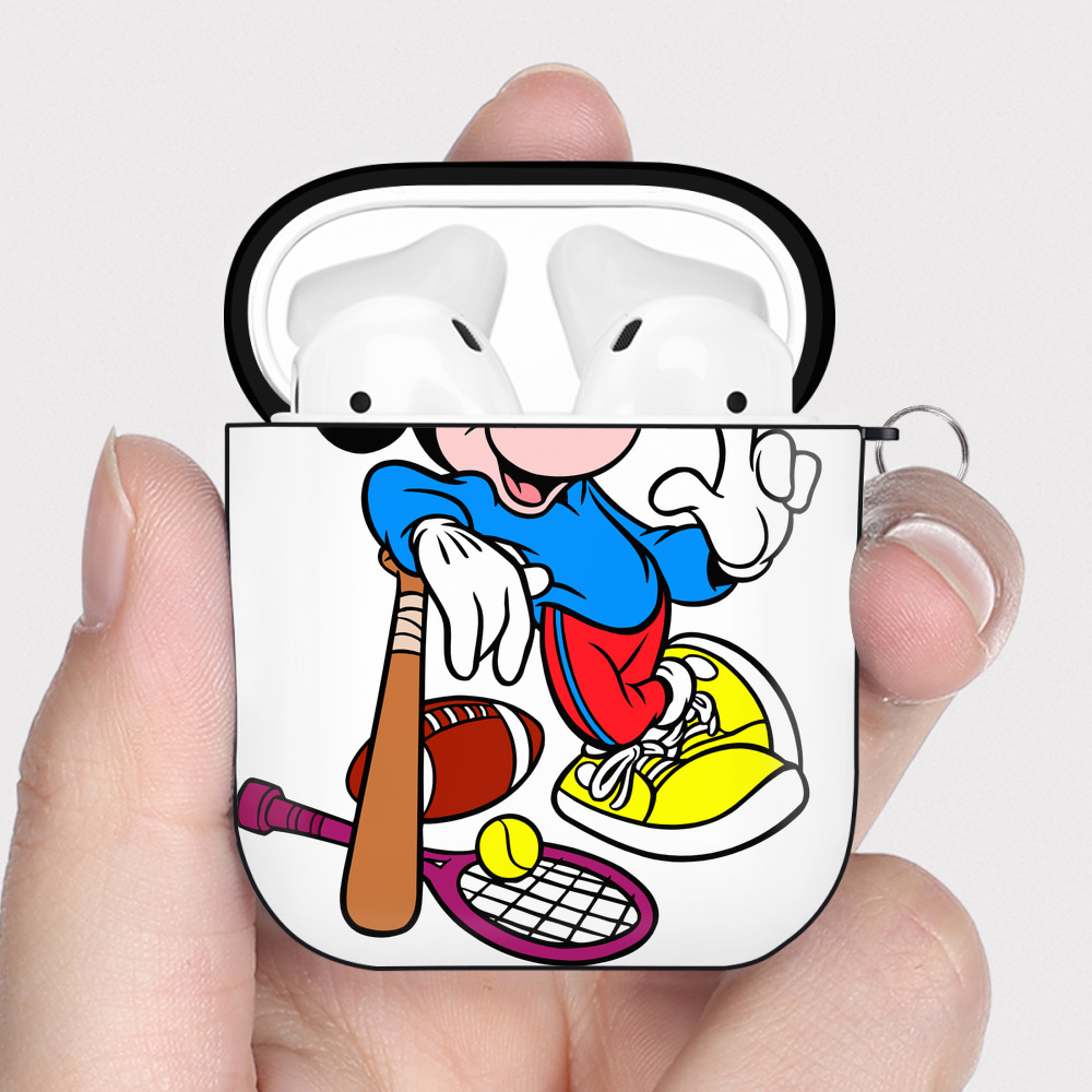 （画像用） ミッキーマウス Mickey Mouse AirPods 第2世代保護ケース ハードシェル ブラック 耐衝撃・防指紋・カラビナ付き