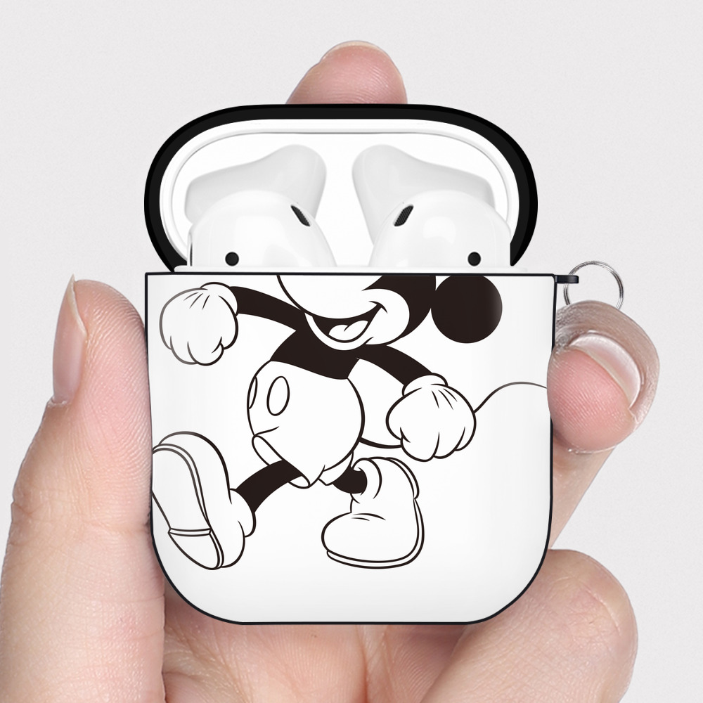 （画像用） ミッキーマウス Mickey Mouse AirPods 第2世代保護ケース ハードシェル ブラック 耐衝撃・防指紋・カラビナ付き