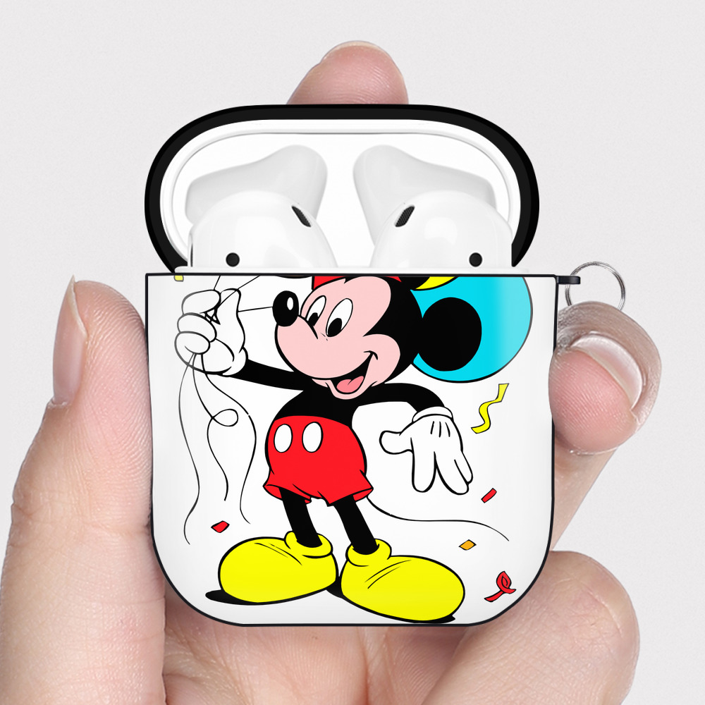 （画像用） ミッキーマウス Mickey Mouse AirPods 第2世代保護ケース ハードシェル ブラック 耐衝撃・防指紋・カラビナ付き
