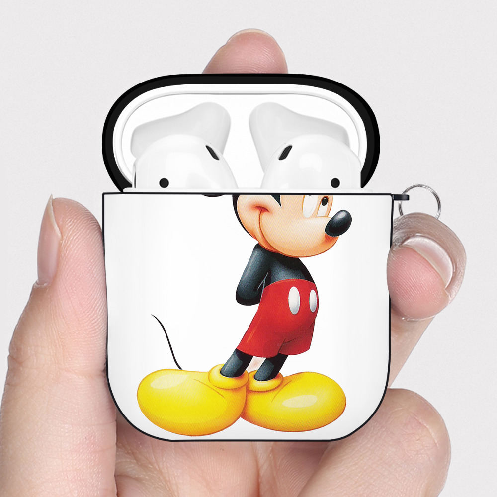 （画像用） ミッキーマウス Mickey Mouse AirPods 第2世代保護ケース ハードシェル ブラック 耐衝撃・防指紋・カラビナ付き