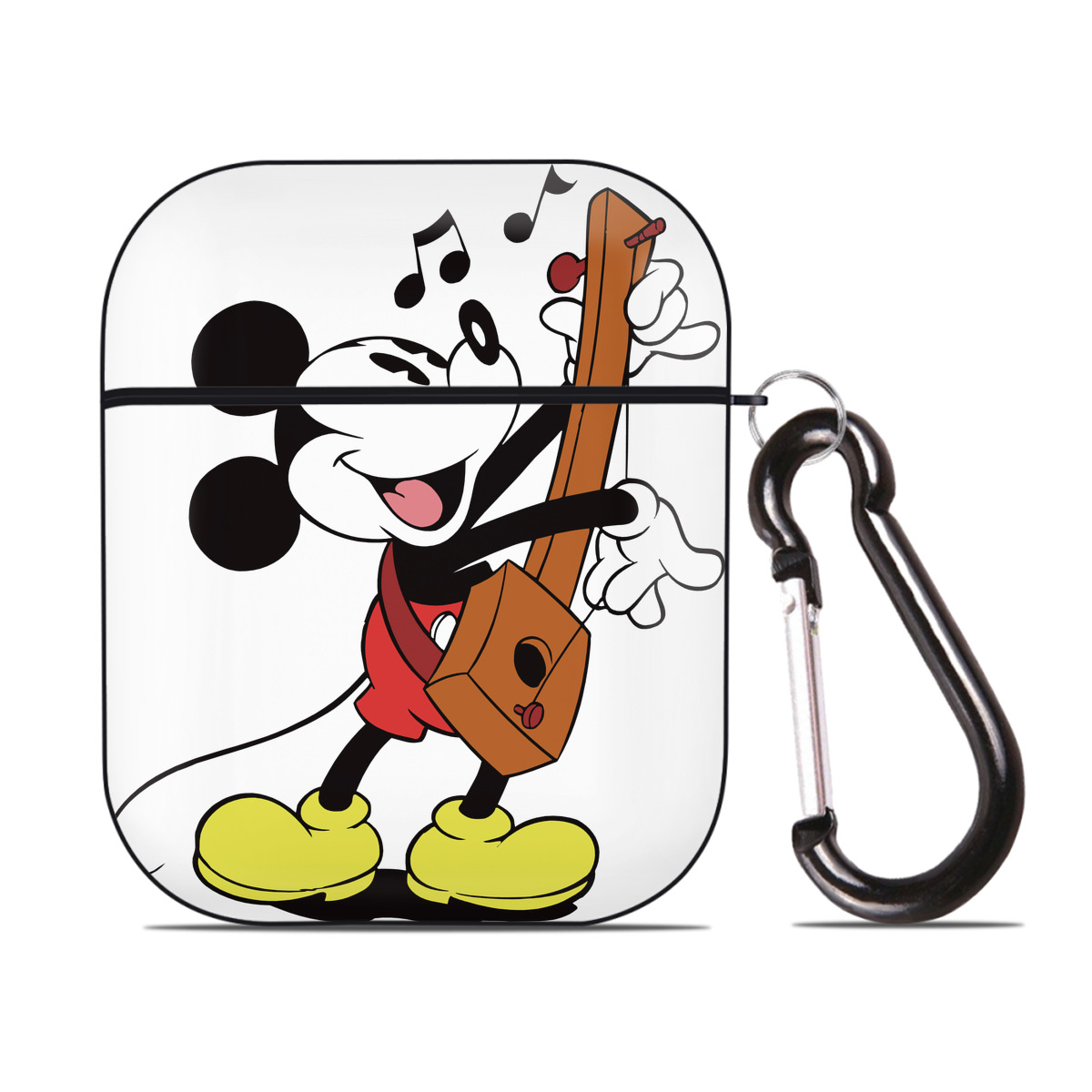 （画像用） ミッキーマウス Mickey Mouse AirPods 第2世代保護ケース ハードシェル ブラック 耐衝撃・防指紋・カラビナ付き