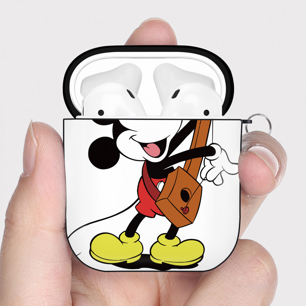 （画像用） ミッキーマウス Mickey Mouse AirPods 第2世代保護ケース ハードシェル ブラック 耐衝撃・防指紋・カラビナ付き