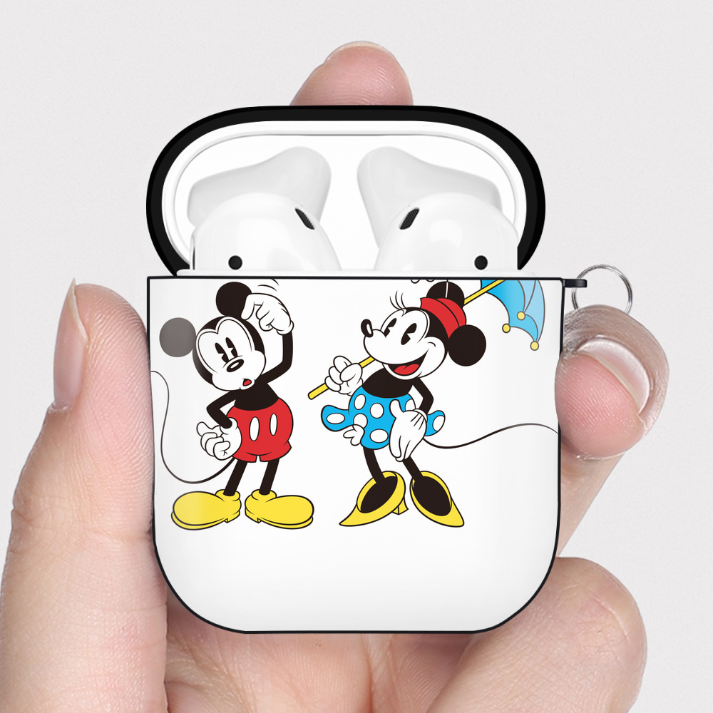 （画像用） ミッキーマウス Mickey Mouse AirPods 第2世代保護ケース ハードシェル ブラック 耐衝撃・防指紋・カラビナ付き