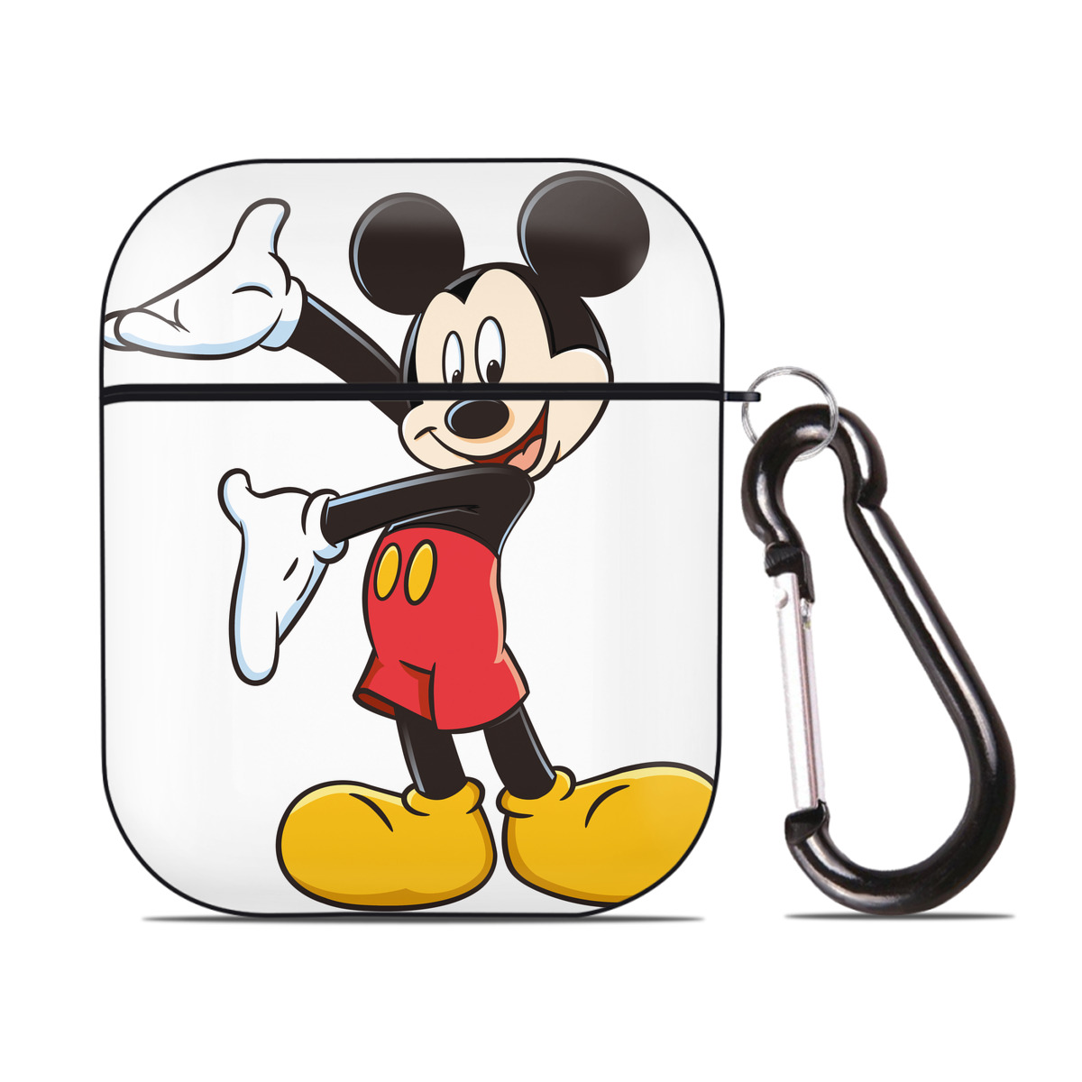（画像用） ミッキーマウス Mickey Mouse AirPods 第2世代保護ケース ハードシェル ブラック 耐衝撃・防指紋・カラビナ付き
