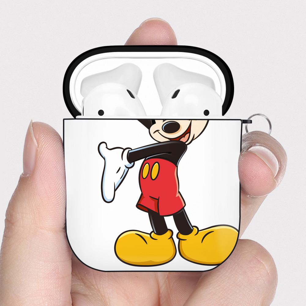 （画像用） ミッキーマウス Mickey Mouse AirPods 第2世代保護ケース ハードシェル ブラック 耐衝撃・防指紋・カラビナ付き