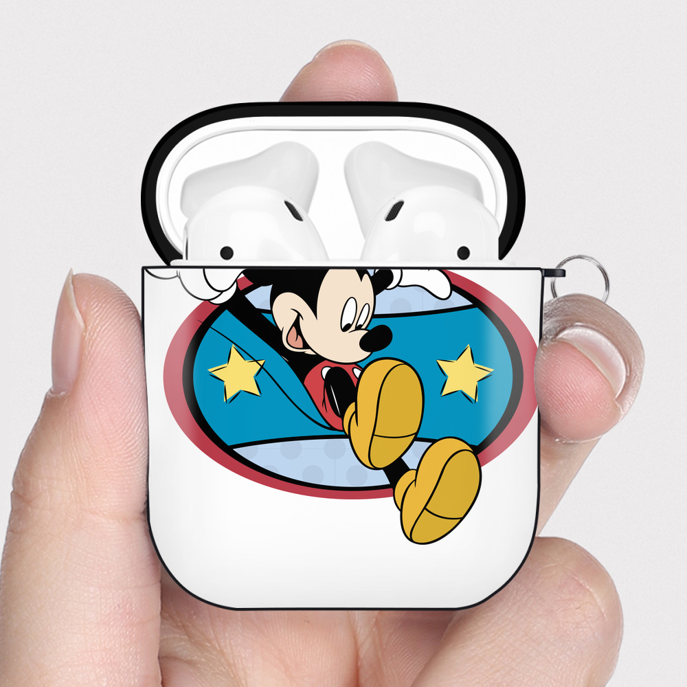 （画像用） ミッキーマウス Mickey Mouse AirPods 第2世代保護ケース ハードシェル ブラック 耐衝撃・防指紋・カラビナ付き