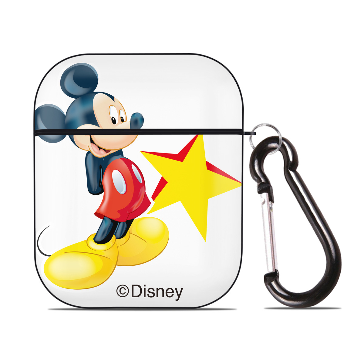 （画像用） ミッキーマウス Mickey Mouse AirPods 第2世代保護ケース ハードシェル ブラック 耐衝撃・防指紋・カラビナ付き