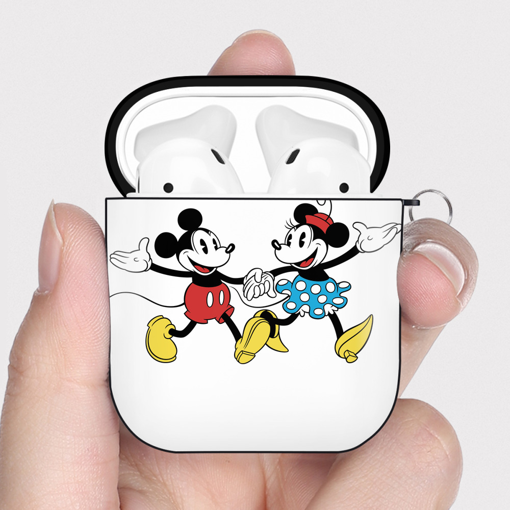 （画像用） ミッキーマウス Mickey Mouse AirPods 第2世代保護ケース ハードシェル ブラック 耐衝撃・防指紋・カラビナ付き