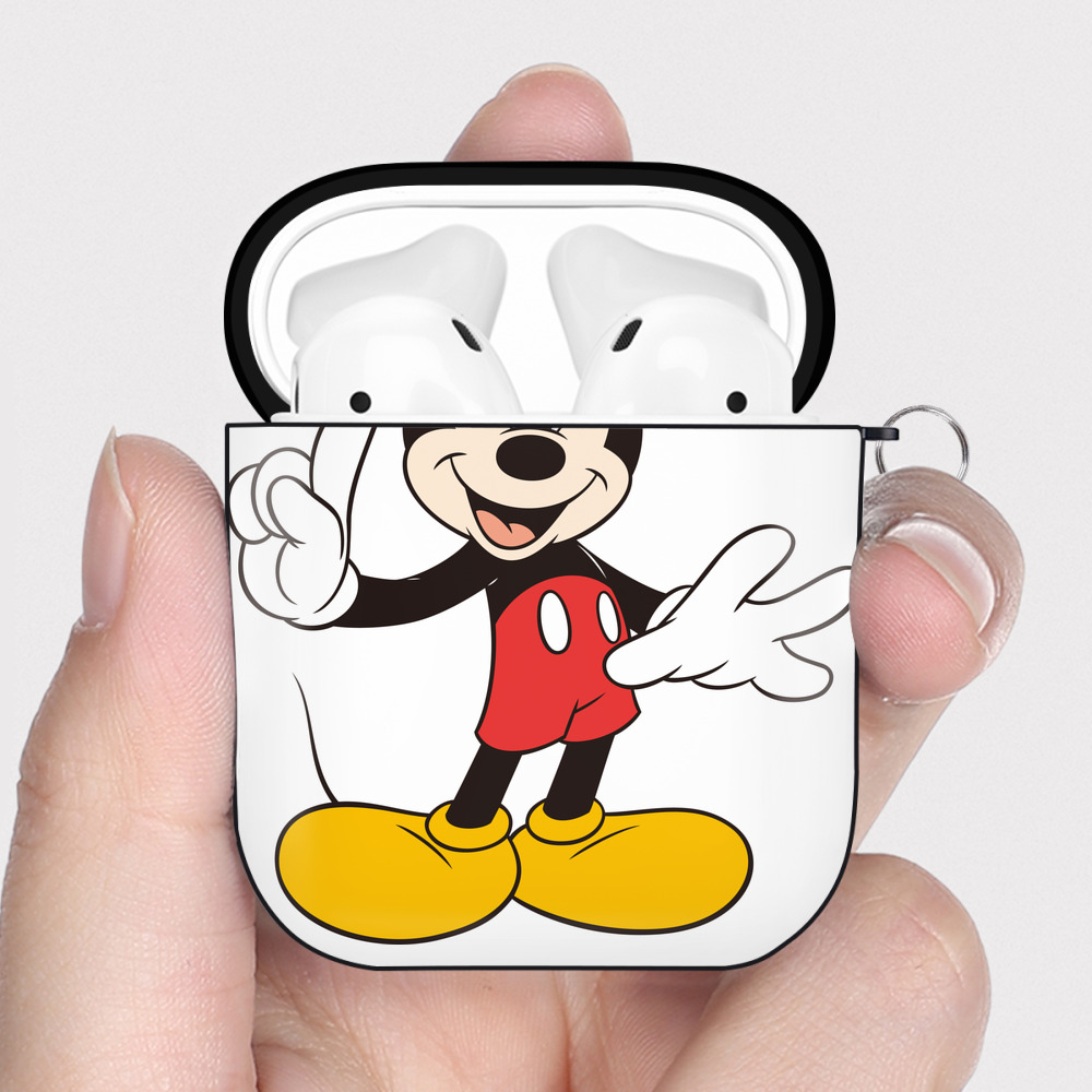 （画像用） ミッキーマウス Mickey Mouse AirPods 第2世代保護ケース ハードシェル ブラック 耐衝撃・防指紋・カラビナ付き