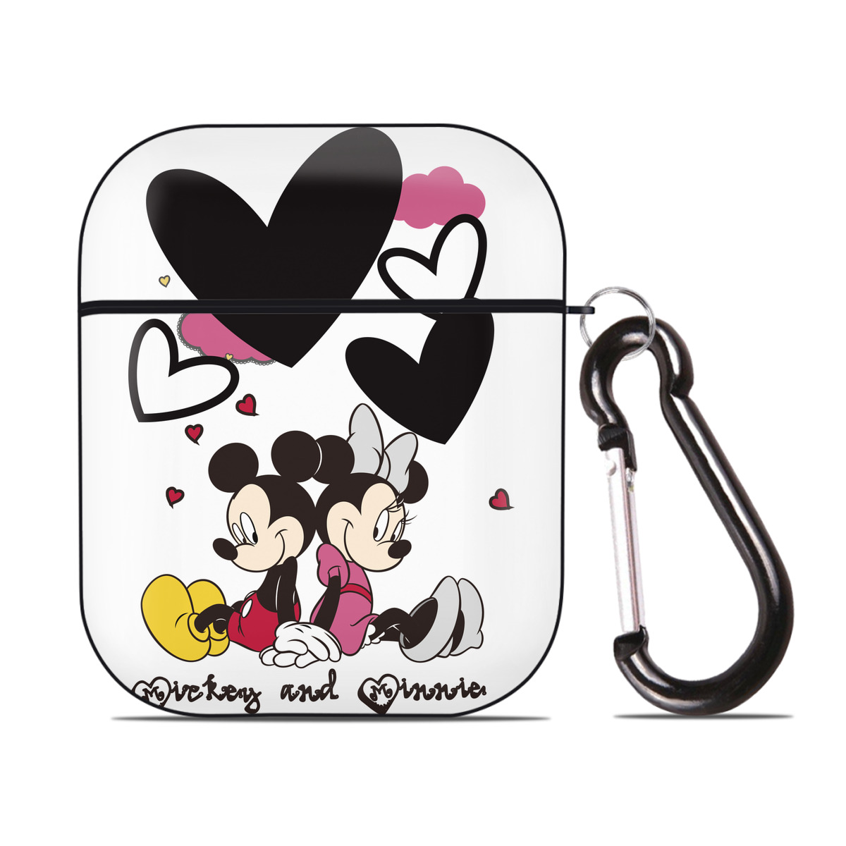 （画像用） ミッキーマウス Mickey Mouse AirPods 第2世代保護ケース ハードシェル ブラック 耐衝撃・防指紋・カラビナ付き