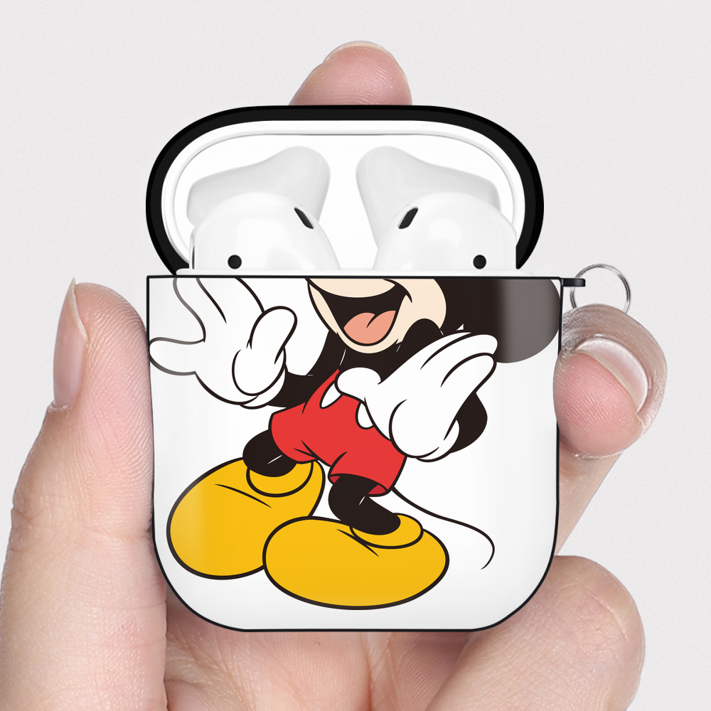 （画像用） ミッキーマウス Mickey Mouse AirPods 第2世代保護ケース ハードシェル ブラック 耐衝撃・防指紋・カラビナ付き