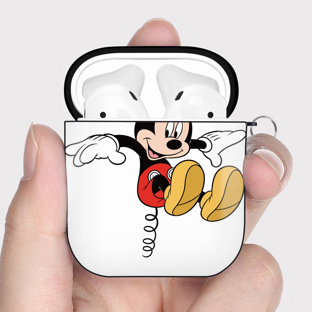 （画像用） ミッキーマウス Mickey Mouse AirPods 第2世代保護ケース ハードシェル ブラック 耐衝撃・防指紋・カラビナ付き